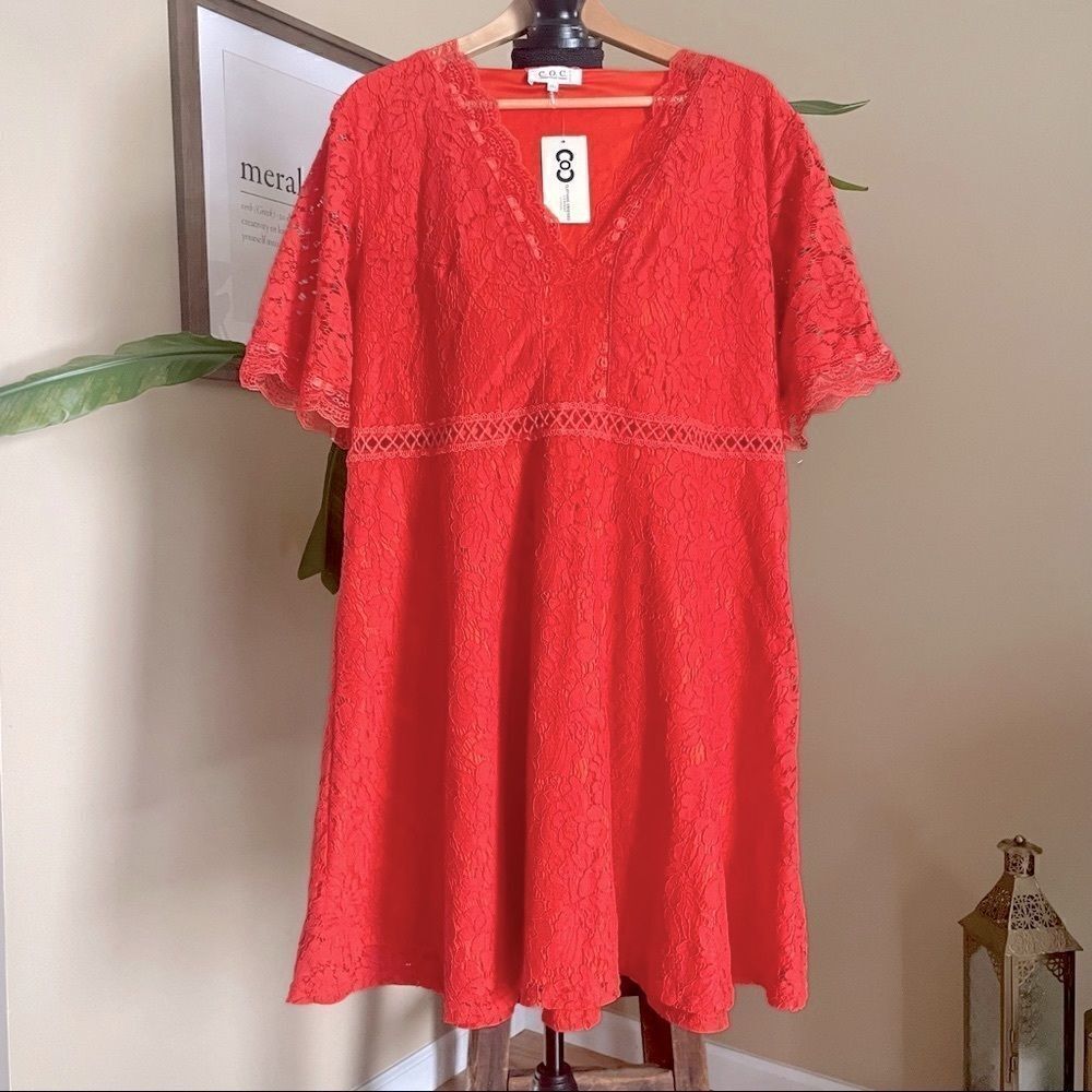 Clothing Obsessed Company Curvy Fit Coral Lace Dress